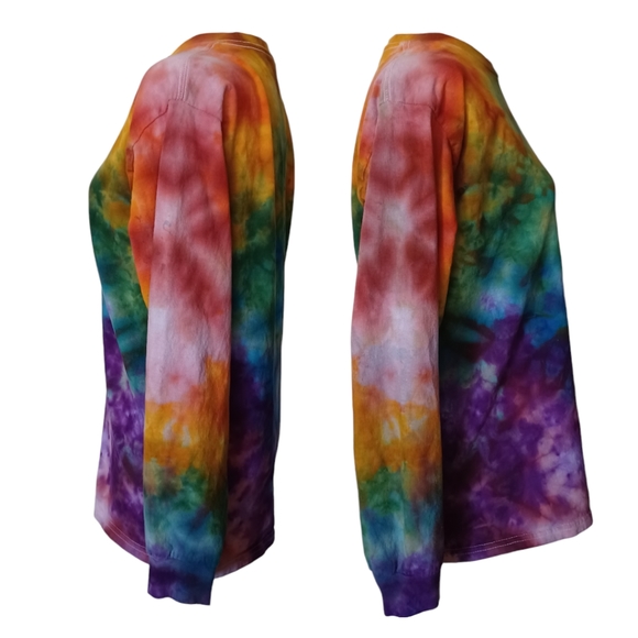 Rainbow Lion Back Adult Medium Long Sleeve Tie Dye Tee - Picture 3 of 5